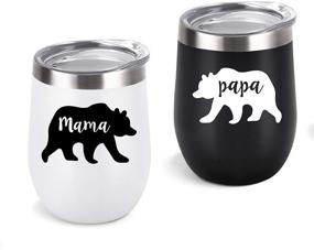 img 4 attached to Gingprous Mama Bear Papa Bear Couple Wine Tumbler Set - Gifts for Couples, New Parents, Pregnancy, New Mom, New Dad - 12 Oz Insulated Stainless Steel Wine Tumbler with Lid (Set of 2, Black & White)