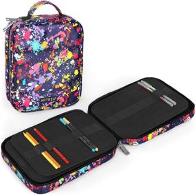 img 4 attached to 🖌️ Arteza Paint Splatter Pencil Case Organizer with 64 Elastic Slots - Large Capacity, Holds Up to 205 Pencils, Pens, and Markers - Art Supplies for Adults and Kids
