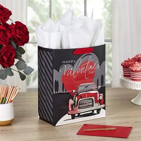 img 3 attached to Romantic Hallmark Vintage Truck Valentine Gift Bag for Him - Large Size with Tissue Paper (Black, Gray, Red) - Ideal for Husband, Boyfriend, or Fiancé