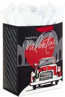 romantic hallmark vintage truck valentine gift bag for him - large size with tissue paper (black, gray, red) - ideal for husband, boyfriend, or fiancé logo