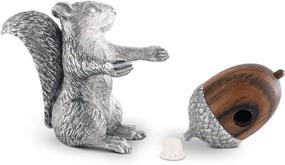 img 1 attached to Pewter Squirrel Salt and Pepper Shaker Set with Wood Acorn - Vagabond House 3 inch Tall Fall Harvest Tableware