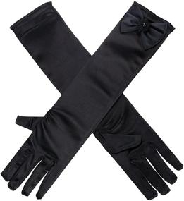 img 2 attached to 💎 Girls' Multi-use Long Satin Dress-up Gloves with Diamonds and Bows - Perfect for Performance, Parties, Photography, and Balls