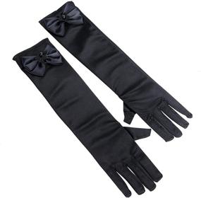 img 1 attached to 💎 Girls' Multi-use Long Satin Dress-up Gloves with Diamonds and Bows - Perfect for Performance, Parties, Photography, and Balls