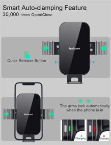 img 2 attached to Беспроводное автомобильное зарядное устройство Nalwort 15W Qi Fast Charge с металлической рамкой - держатель для телефона на приборной панели и вентиляционной решетке, автоматическое фиксирование - совместимо с iPhone 11/XR/X, Samsung S20/S10 и другими устройствами