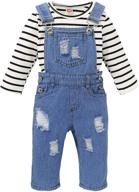 👖 cute ruffle sleeve linen shirt and ripped jeans set for toddler baby girls - kids denim pants infant clothes logo