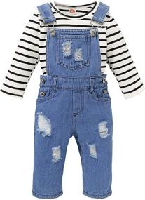 img 4 attached to 👖 Cute Ruffle Sleeve Linen Shirt and Ripped Jeans Set for Toddler Baby Girls - Kids Denim Pants Infant Clothes