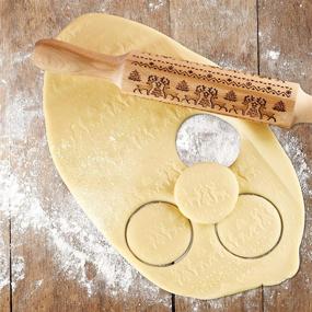 img 2 attached to 🦌 Embossed Rolling Pin with Christmas Deer Pattern - Christmas Wooden Rolling Pin for Baking Festive Embossed Cookies, 14 inch, Ideal Kitchen Tool