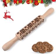 🦌 embossed rolling pin with christmas deer pattern - christmas wooden rolling pin for baking festive embossed cookies, 14 inch, ideal kitchen tool logo