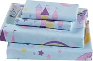 elegant home unicorn rainbow castle 7 piece comforter bedding set with sheet set - multicolor purple pink white blue - perfect for girls/kids bed - unicorn blue (queen size) logo