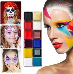 img 1 attached to 🎨 Non-Toxic 12 Color Face Body Paint Kit for Kids & Adults - Ideal for Halloween Party Cosplay - Hypoallergenic & Professional Face Painting Palette (#01 - 42g / 1.48oz)