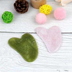 img 1 attached to AUEAR 2 Pack Heart Shape Gua Sha Rose Quartz & Jade Stone Set for Effective Body and Facial Massage