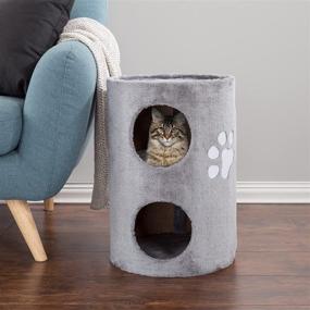 img 1 attached to 🏠 Petmaker 20.5-Inch Cat Condo: 2 Story Cat House with Scratch Pad & Soft Fabric - Gray, Barrel Shaped Pet House