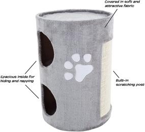 img 2 attached to 🏠 Petmaker 20.5-Inch Cat Condo: 2 Story Cat House with Scratch Pad & Soft Fabric - Gray, Barrel Shaped Pet House