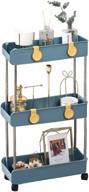 3-tier slim mobile shelving unit on wheels: navy blue rolling storage organizer for kitchen, bathroom, and laundry room logo