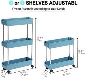 img 2 attached to 3-Tier Slim Mobile Shelving Unit on Wheels: Navy Blue Rolling Storage Organizer for Kitchen, Bathroom, and Laundry Room