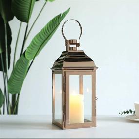 img 1 attached to 🕯️ JHY DESIGN Decorative Candle Lanterns - 12.5" Stainless Steel Lanterns with Tempered Glass for Indoor/Outdoor Events, Parties, and Weddings - Vintage Style Hanging Lamps in Rose Gold