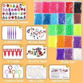 img 3 attached to 🎁 Rubber Band Bracelet Kit – Loom Bracelet Making Set with 14946+ Loom Bands Refill in 24 Vibrant Colors, 400 Clips, 100 Beads, 30 Charms, 10 Hooks, 5 Y Looms – DIY Rubber Band Bracelet Gift for Kids
