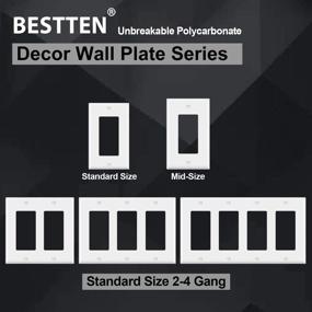 img 1 attached to 🔌 Top-Rated [10 Pack] BESTTEN 1-Gang Mid Size Decorator Wall Plate: Unbreakable Polycarbonate Outlet and Switch Cover, UL Listed, White (H5.00” x W3.18”)