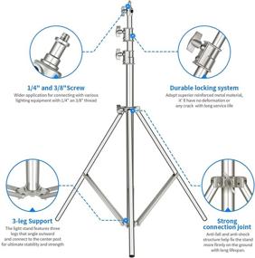 img 2 attached to 📸 Неуер Устойчивая нержавеющая сталь Световая стойка 118"/300CM с универсальным адаптером 1/4-дюйма на 3/8-дюйма - Идеально подходит для фотостудии софтбокса, вспышки-моноблока и другого фотооборудования (Серебристый)