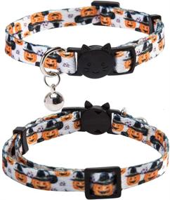 img 1 attached to 🐱 Adjustable Breakaway Halloween Cat Collar Set with Bell - 3 Pack