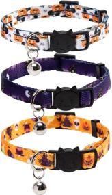 img 4 attached to 🐱 Adjustable Breakaway Halloween Cat Collar Set with Bell - 3 Pack