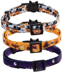 img 3 attached to 🐱 Adjustable Breakaway Halloween Cat Collar Set with Bell - 3 Pack