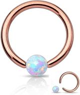 👑 stylish amelia fashion 16 gauge rose gold captive bead ring with round synthetic opal - hypoallergenic surgical steel logo