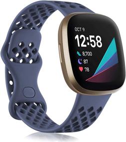 img 4 attached to 📟 Плечики Nofeda для Fitbit Sense/Versa 3 - мягкие запасные ремешки из термопластичного полиуретана с воздушными отверстиями - сине-серые, размер L - спортивные аксессуары для женщин и мужчин.