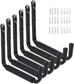 img 4 attached to Versatile Heavy-Duty Garage Storage Utility Hooks: 9'' Jumbo Arm for Ladder, Tool Chair, Hose - Wall Mount Organizer (6 Pack - Black)