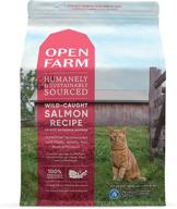 премиум сухой корм для кошек от open farm: рецепт с мясом, выращенным с уважением к животным, суперпитательные продукты без гмо, без искусственных ароматизаторов и консервантов. логотип