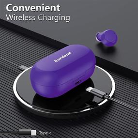 img 2 attached to 🎧 Беспроводные наушники Kurdene Bluetooth: беспроводная зарядка, сенсорное управление, водонепроницаемость, глубокий бас - идеально подходят для спорта (Фиолетовые)