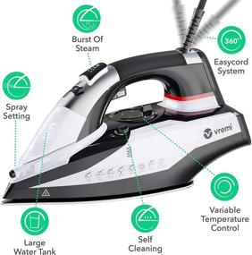 img 1 attached to 🔥 Vremi 1800 Watt Steam Iron: Nonstick Ceramic Sole Plate, Auto Shut Off, Self Cleaning - Ultimate Ironing Tool