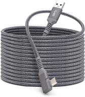 20ft krx usb a to c 3.2 gen1 silver braided cable: fast charging & data-transmission for oculus quest and quest 2 link logo