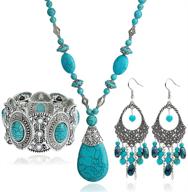 📿 vintage ethnic alloy pendant jewelry: women's long boho turquoise beaded necklace logo