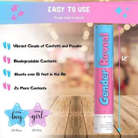 img 1 attached to 🎉 Gender Reveal Confetti Powder Cannon - 2 Blue & 2 Pink Poppers - Smoke Powder Confetti Sticks Cannons - Gender Reveal Party Supplies - Gender Reveal Stickers 40pcs (20 Girl & 20 Boy)