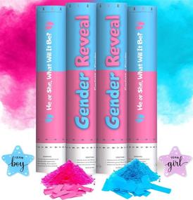 img 4 attached to 🎉 Gender Reveal Confetti Powder Cannon - 2 Blue & 2 Pink Poppers - Smoke Powder Confetti Sticks Cannons - Gender Reveal Party Supplies - Gender Reveal Stickers 40pcs (20 Girl & 20 Boy)