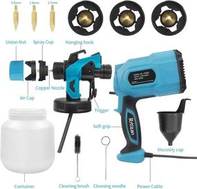 img 3 attached to Rrtizan HVLP Paint Sprayer, 800W High Power Electric Spray Gun with 3 Copper Nozzles, 3 Spray Patterns for Ceiling, Fence, Cabinets, Tables, Chairs, Walls, Crafts