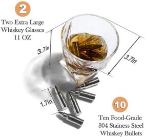 img 1 attached to 🥃 Ultimate Bullet Shaped Whiskey Stones Gift Set for Men - 10 Stainless-Steel Chilling Bullets - 11 oz Two Large Twisted Whiskey Glasses, Slate Coasters, Tongs - Premium Bundle in Pine Wood Box