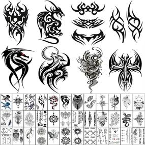 img 4 attached to 🎨 45 Sheets Men's Temporary Tattoo Set - Includes 8 Large Tribal Totem Stickers - Waterproof & Removable Black Body Art Makeup - Pattern4