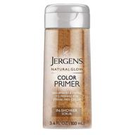 🌟 enhanced with jergens natural glow color primer, in-shower scrub 3.4 oz logo