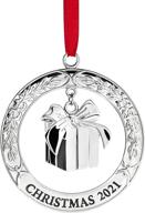 klikel 2021 shiny silver christmas ornament - engraved with hanging gift box - silver ornament for christmas tree - red ribbon and gift box included logo