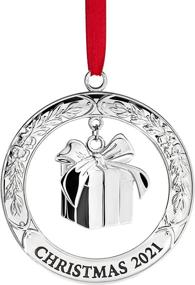 img 4 attached to Klikel 2021 Shiny Silver Christmas Ornament - Engraved with Hanging Gift Box - Silver Ornament for Christmas Tree - Red Ribbon and Gift Box Included