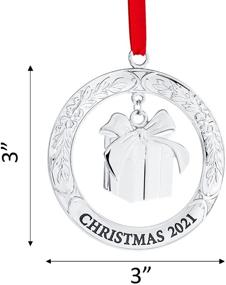 img 3 attached to Klikel 2021 Shiny Silver Christmas Ornament - Engraved with Hanging Gift Box - Silver Ornament for Christmas Tree - Red Ribbon and Gift Box Included