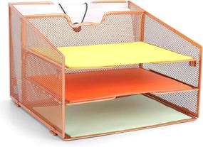 img 4 attached to 📎 Gold Mesh Office Desktop Accessories Organizer - ProAid Desk File Organizer with 3 Paper Trays and 1 Vertical Upright Compartment