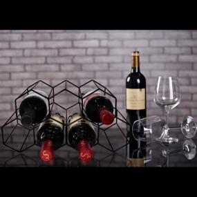 img 1 attached to 🍷 Modern Black Metal Tabletop Hexagon Wine Rack - Holds 9 Bottles - No Assembly Needed - Desktop Wine Storage Solution - Small Wine Bottle Holder Stand (Black)