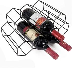 img 2 attached to 🍷 Modern Black Metal Tabletop Hexagon Wine Rack - Holds 9 Bottles - No Assembly Needed - Desktop Wine Storage Solution - Small Wine Bottle Holder Stand (Black)