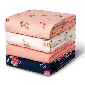 img 4 attached to Муслиновые одеяла Momcozy больших размеров из бамбука для мальчика и девочки, 47 х 47 дюймов, мягкое дышащее простынь для обертывания, одеяла для кроватки с цветочным дизайном, 4 штуки.