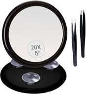 miyadiva suction cup magnifying mirror 20x magnification with two eyebrow tweezers, small close up mirror for precision makeup & hair removal, 5-inch, black logo