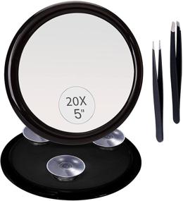 img 4 attached to MIYADIVA Suction Cup Magnifying Mirror 20x Magnification with Two Eyebrow Tweezers, Small Close Up Mirror for Precision Makeup & Hair Removal, 5-inch, Black