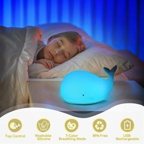 img 2 attached to 🐋 Whale Night Light for Kids - Color Changing Rechargeable Nursery Lamp with Tap Control, Silicone Cute Baby Night Lights for Girls Boys, Children Bedroom Decor